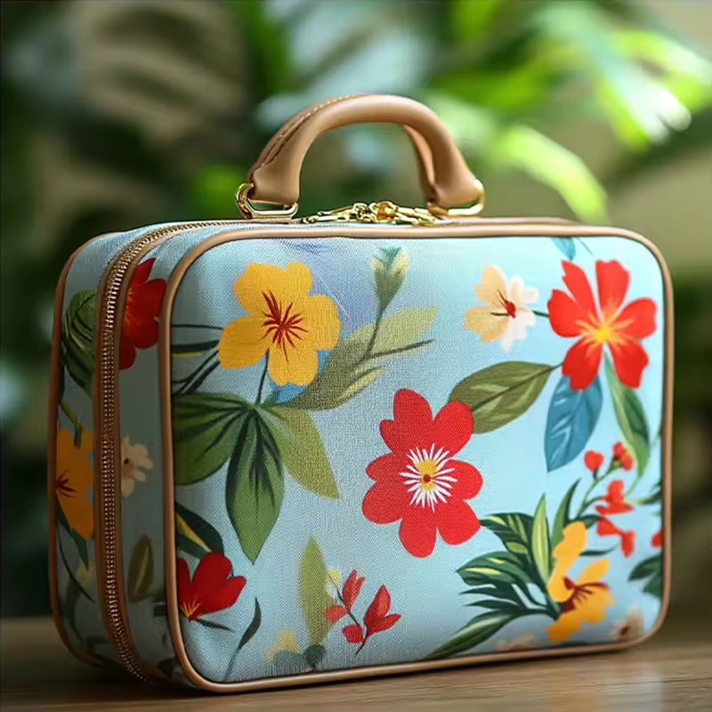 带拉链的印花PU皮革化妆包