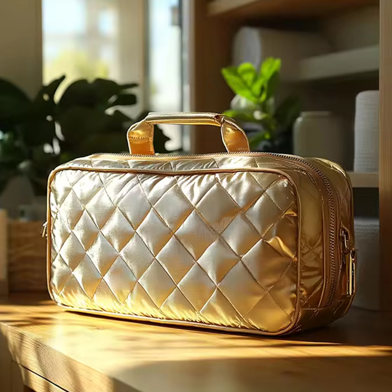 绗缝PU皮革旅行收纳化妆包